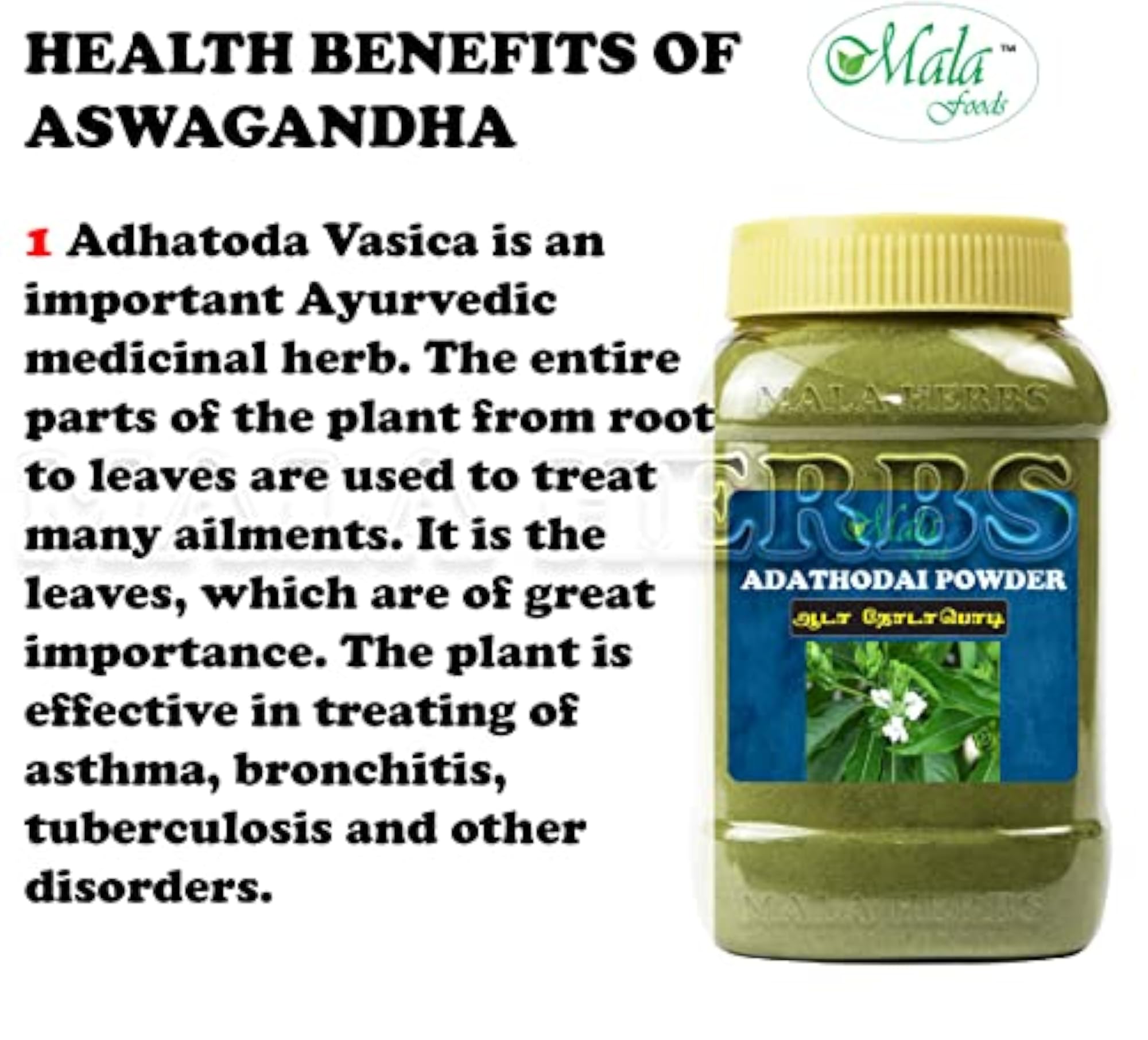 MALA Adathoda Powder, Pure & Natural